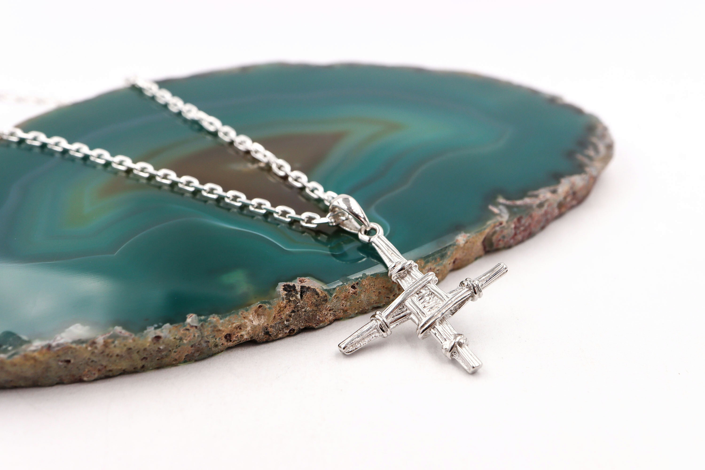 Sterling Silver Connemara Marble St. Brigid Cross on 18 inch chain | The  Catholic Company®